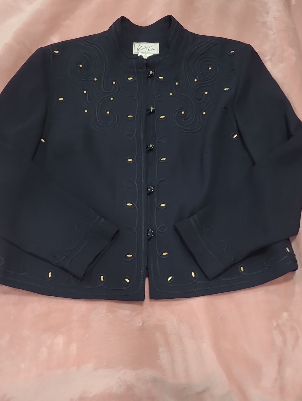 Vintage Kathy Che Navy Embellished Collarless Jacket